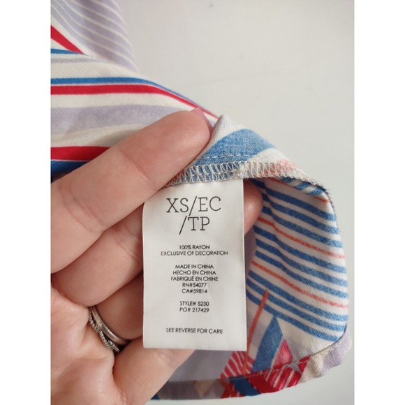 CAbi Women’s Size Small Tassel Camisole Tank Top Tunic Blouse Red Blue Stripes - Picture 6 of 7